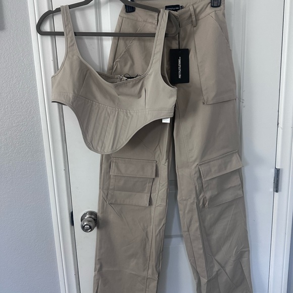 PrettyLittleThing Pants - PrettyLittleThing Tan Cargo Pants and Crop Top Set